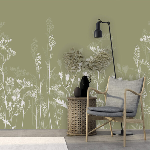 Delicate silhouette floreali su sfondo verde