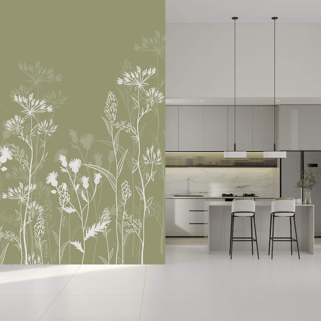 Delicate silhouette floreali su sfondo verde