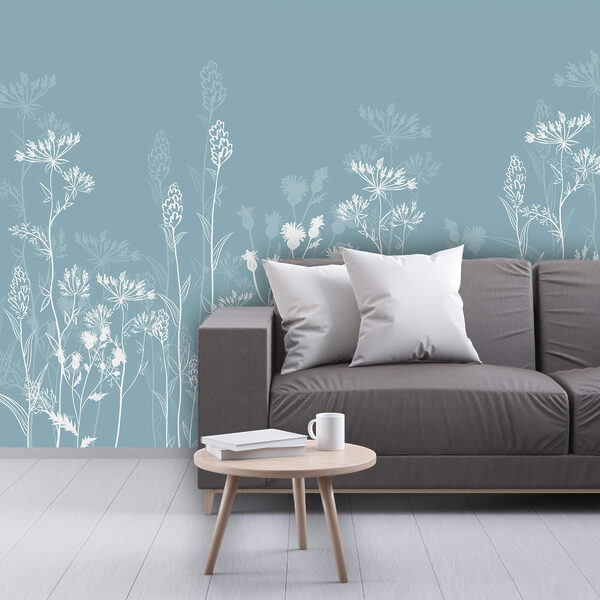 Fiori bianchi su sfondo blu