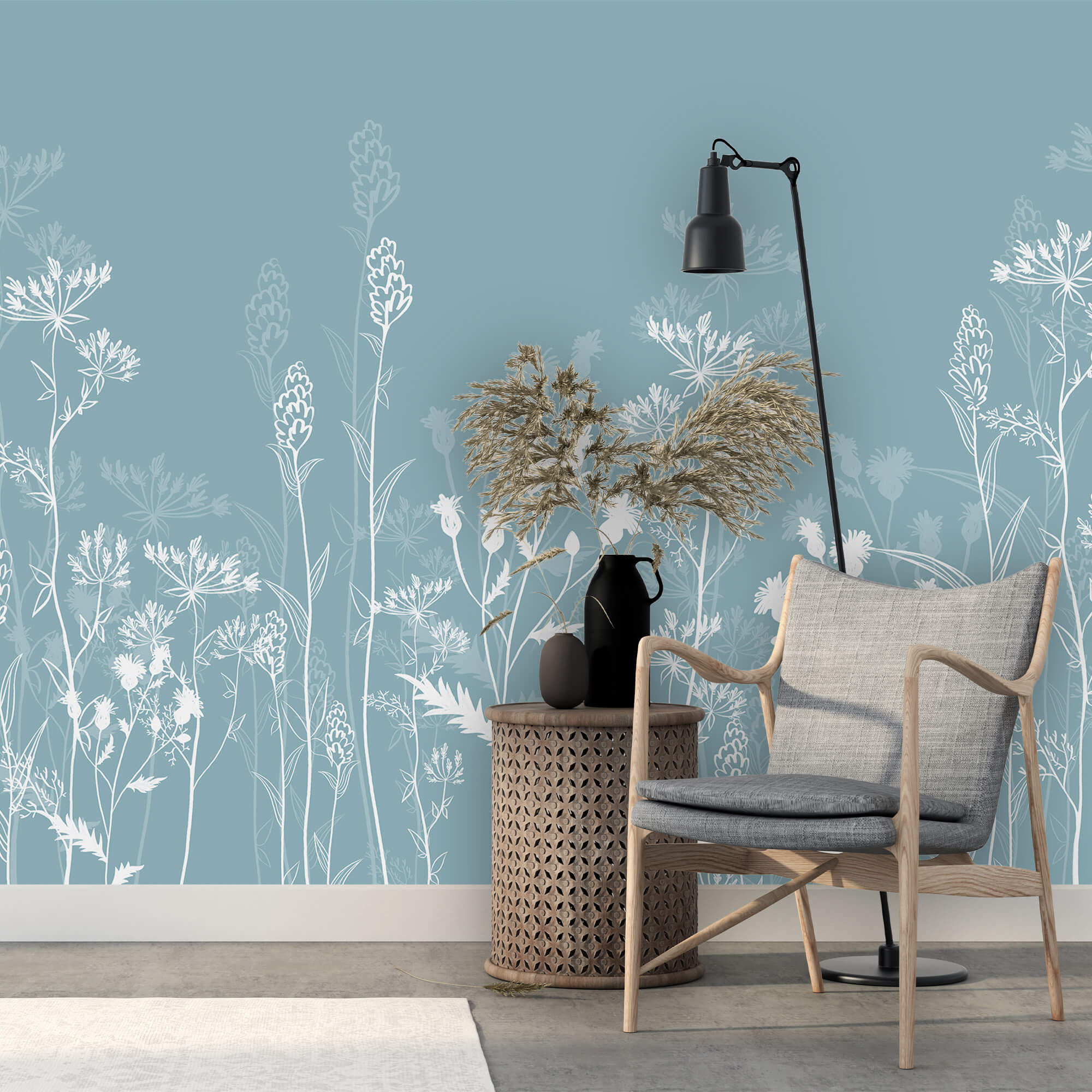 Fiori bianchi su sfondo blu