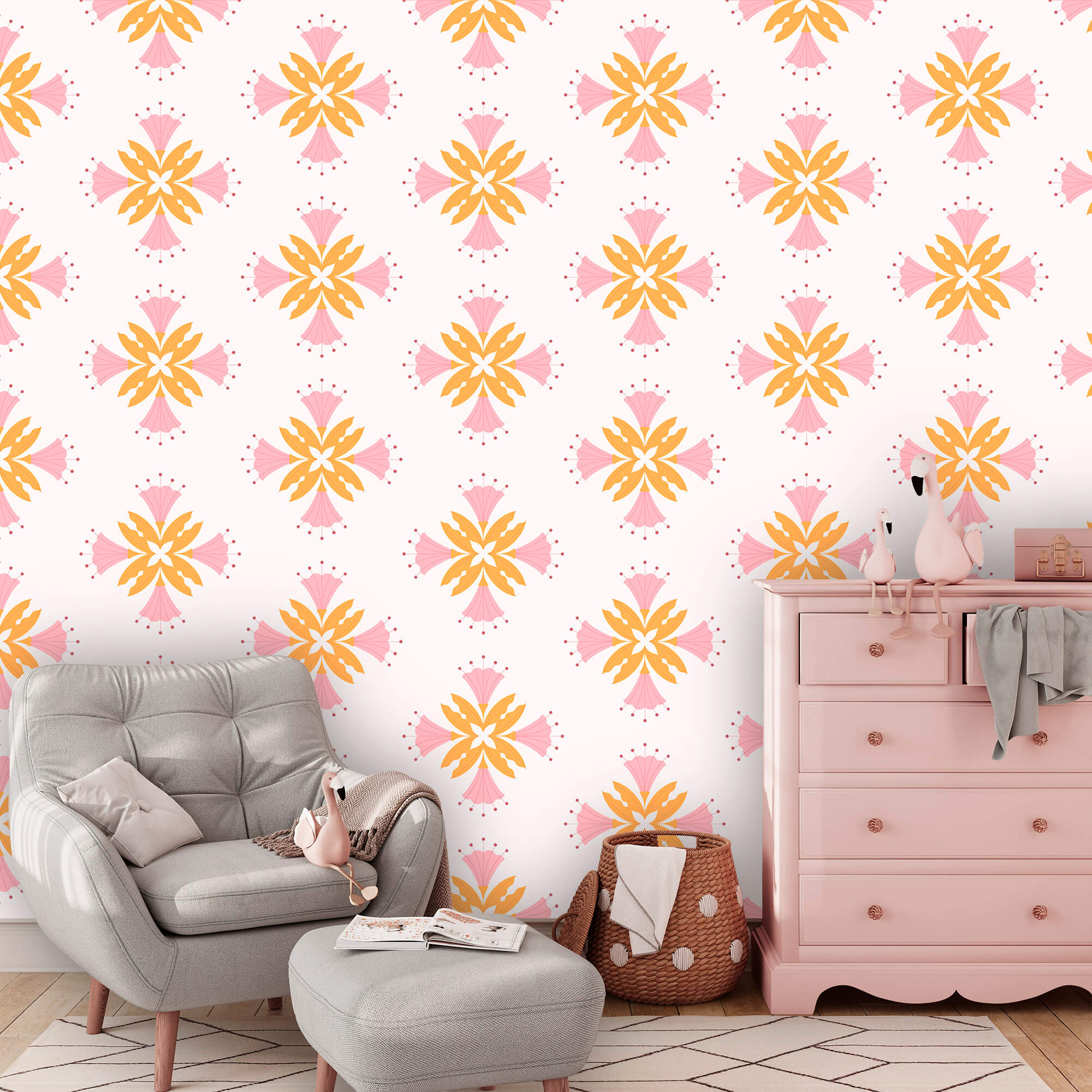 Motivo con fiori rosa e arancioni Motivo con fiori rosa e arancioni