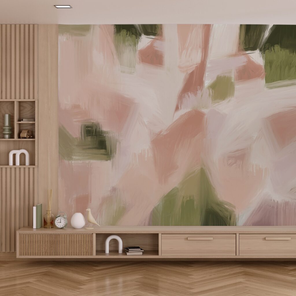 Dipinto con sfondo rosa e verde