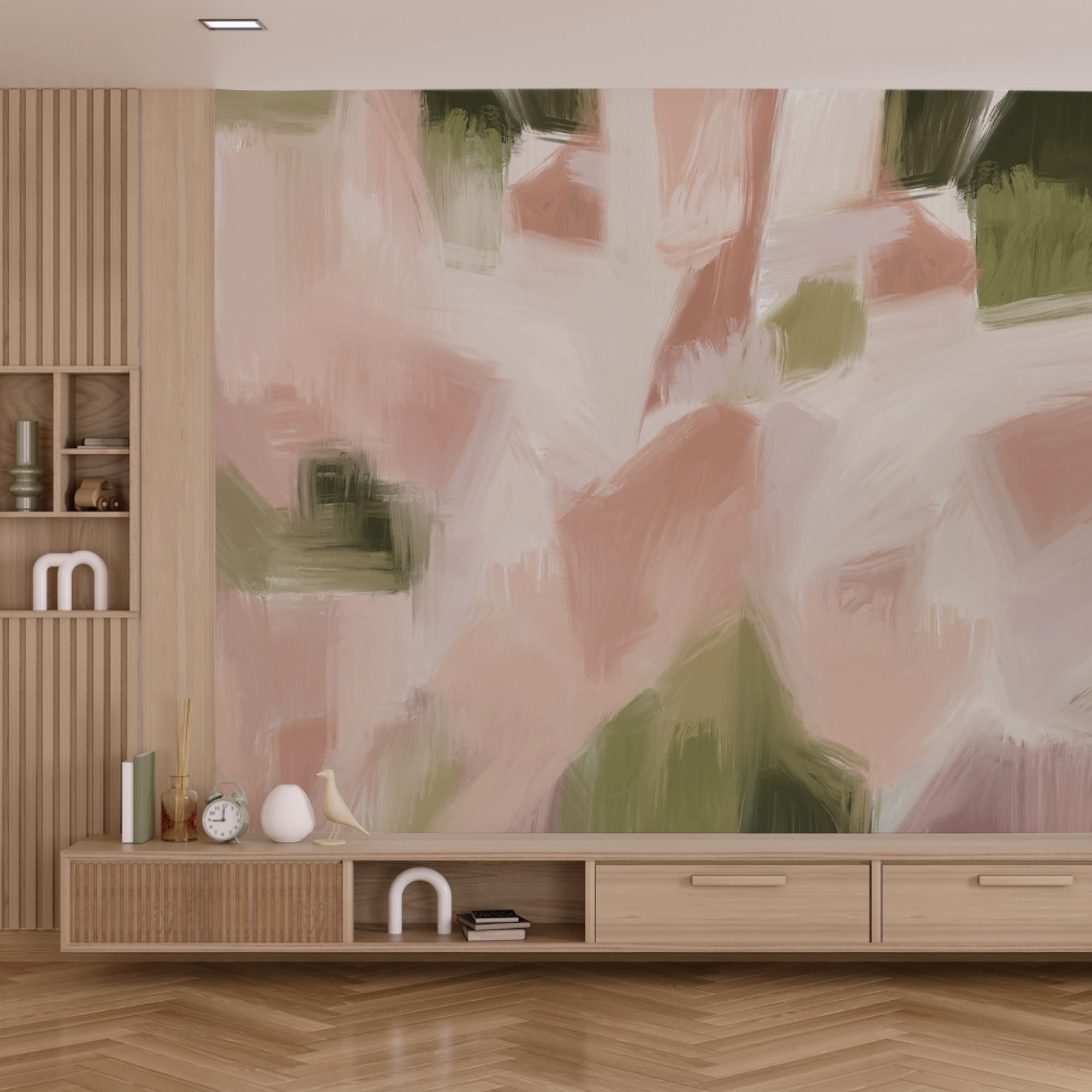 Dipinto con sfondo rosa e verde