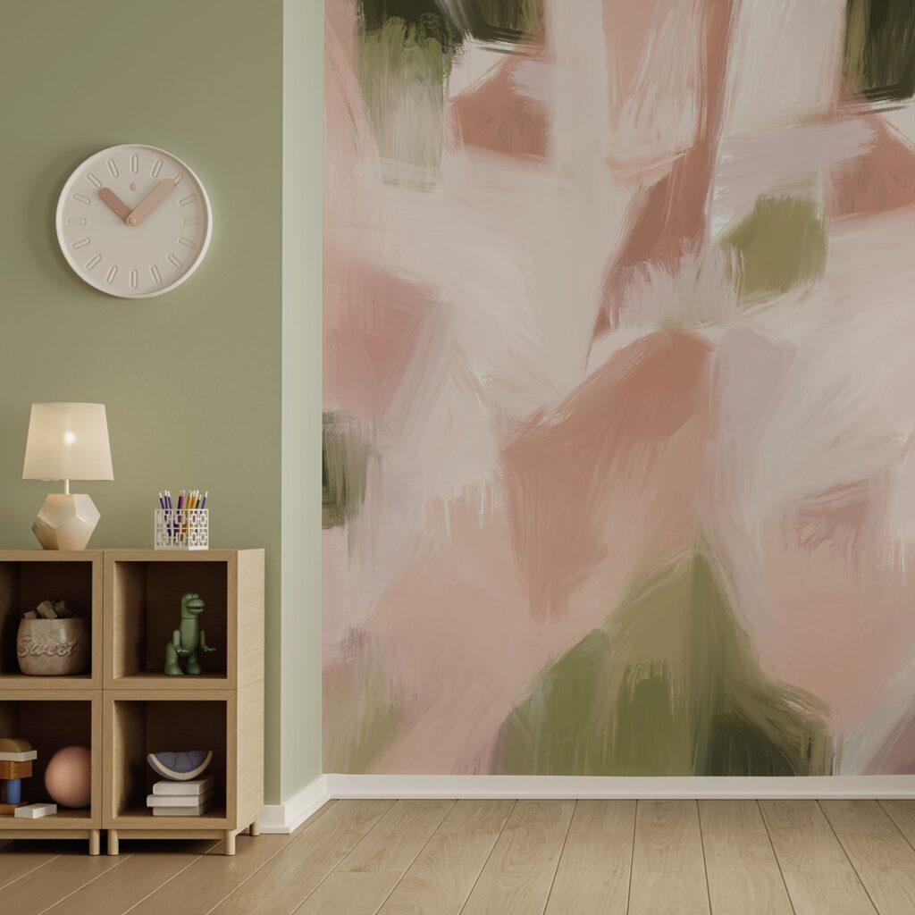Dipinto con sfondo rosa e verde