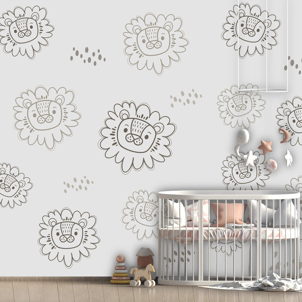 Motivo di leoni disegnati su sfondo bianco