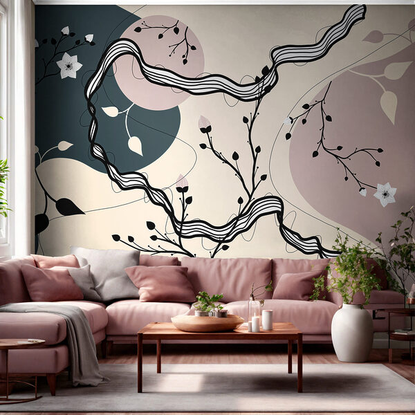 Disegno di un albero con fiori e foglie