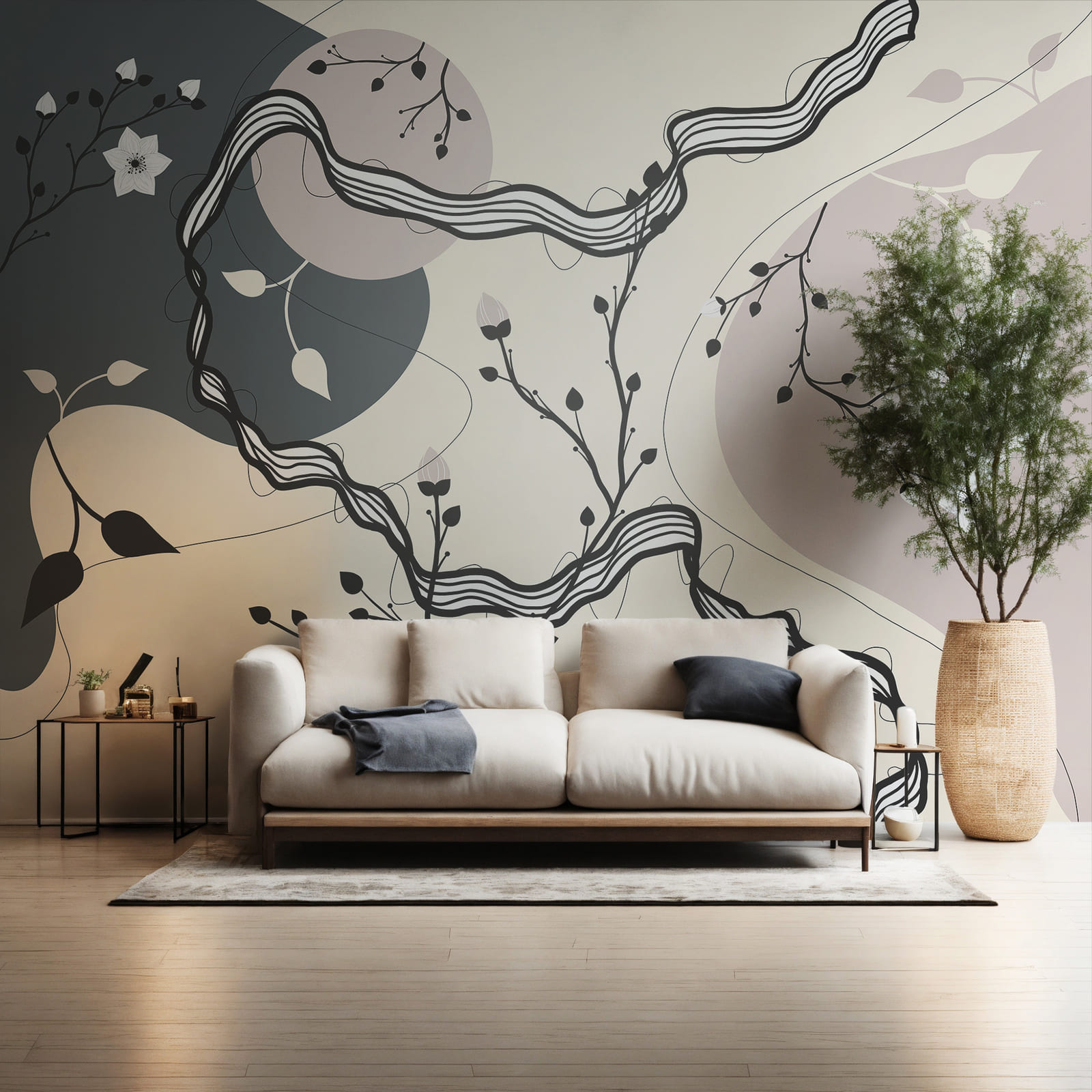 Disegno di un albero con fiori e foglie