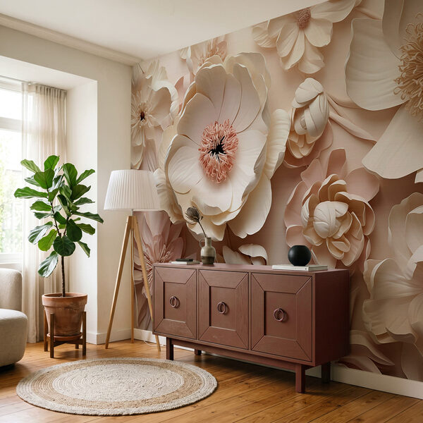Composizione di fiori bianchi e rosa