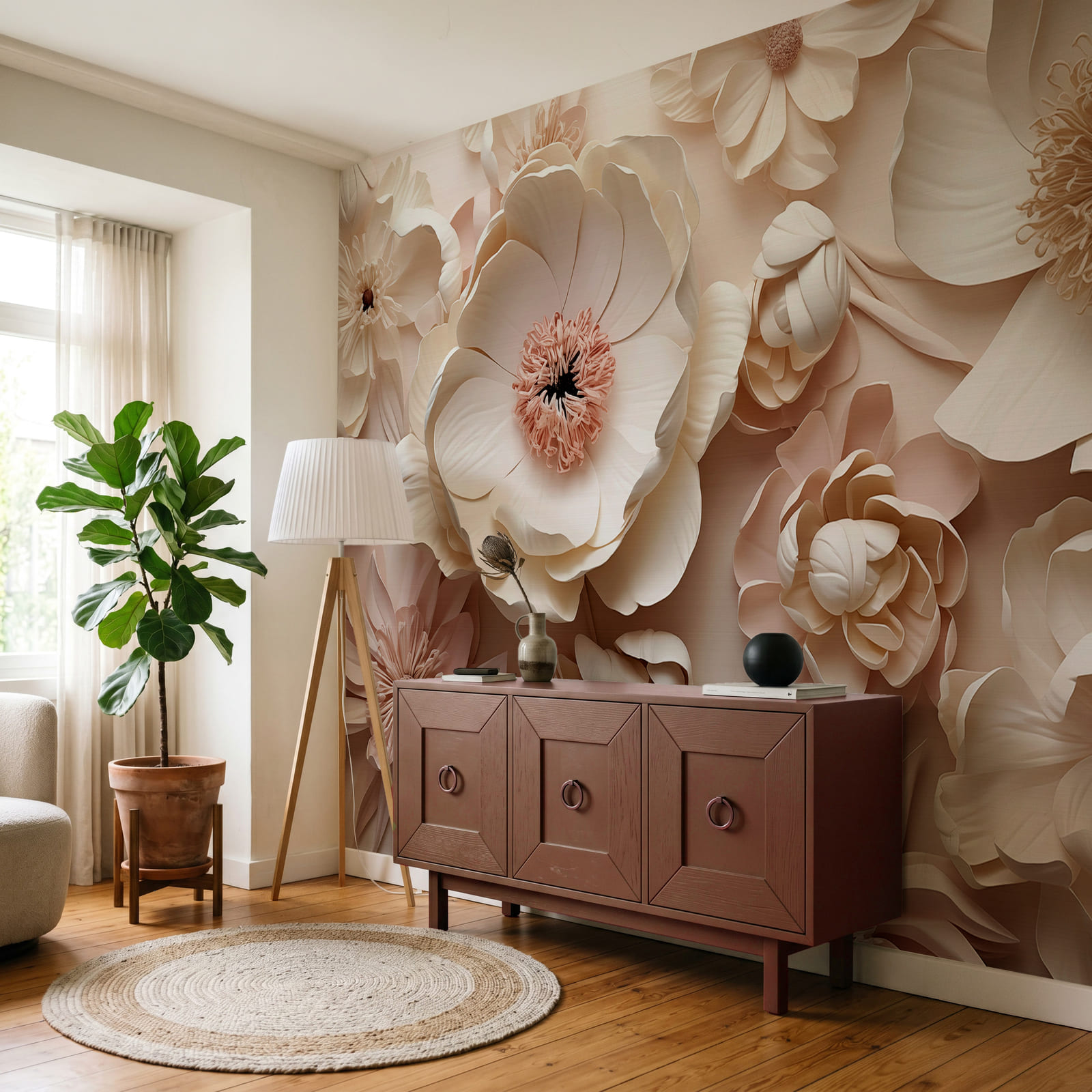 Composizione di fiori bianchi e rosa