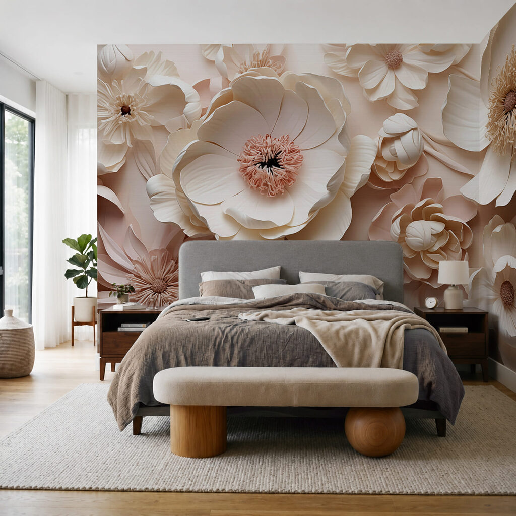 Composizione di fiori bianchi e rosa