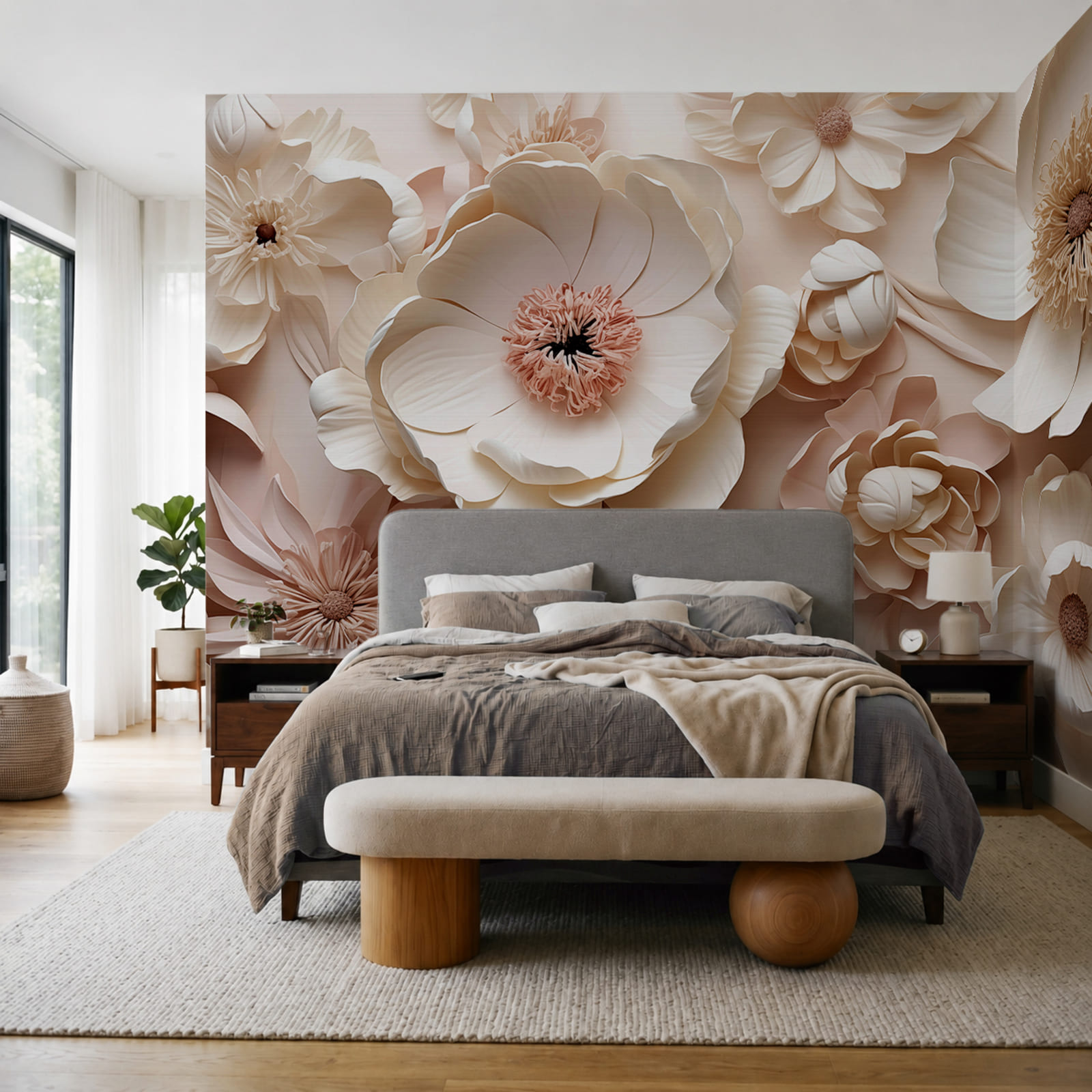 Composizione di fiori bianchi e rosa