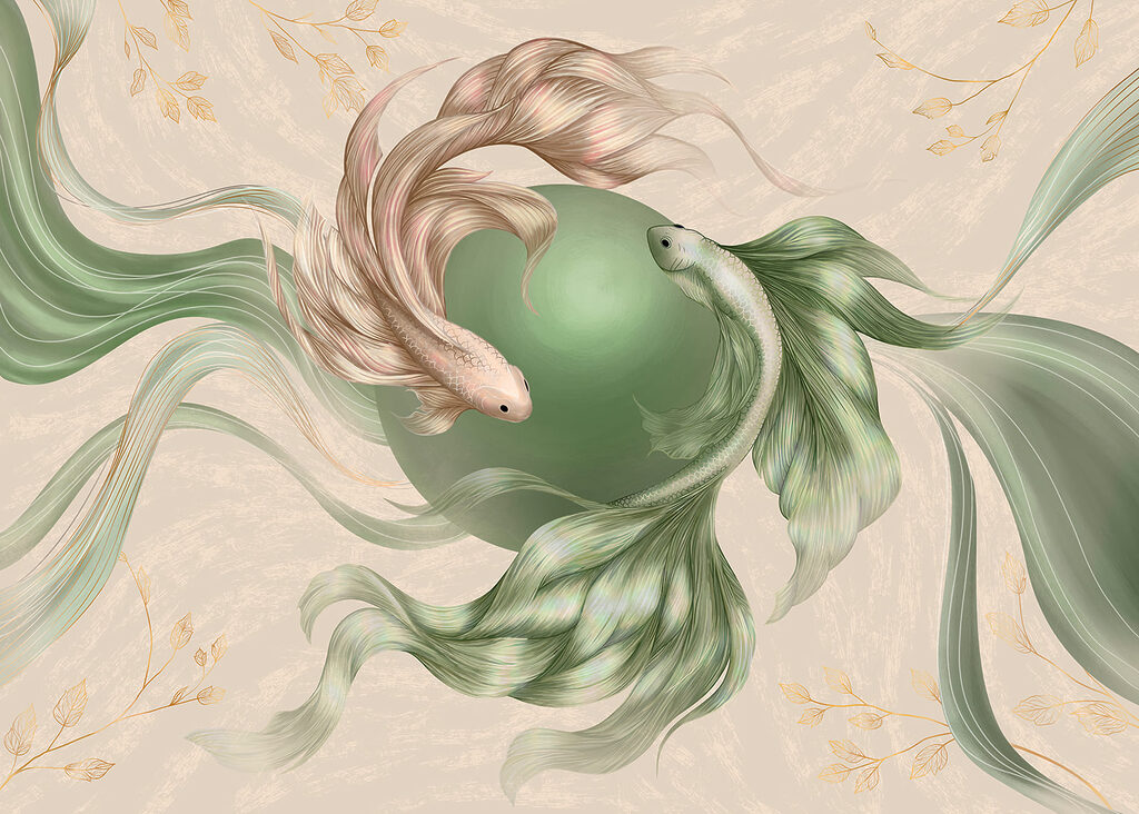 Drawing of fish with a green ball Drawing of fish with a green ball
