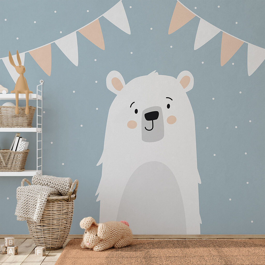 Orso bianco su sfondo blu