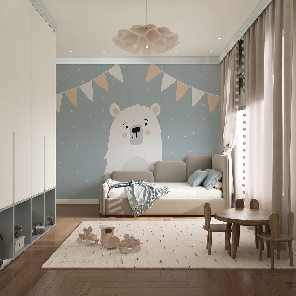 Orso bianco su sfondo blu