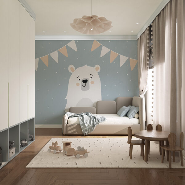 Orso bianco su sfondo blu