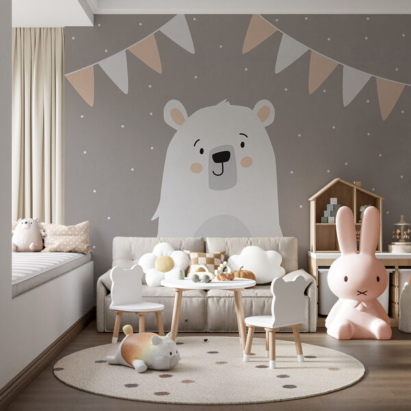 Orso bianco con una ghirlanda di bandierine