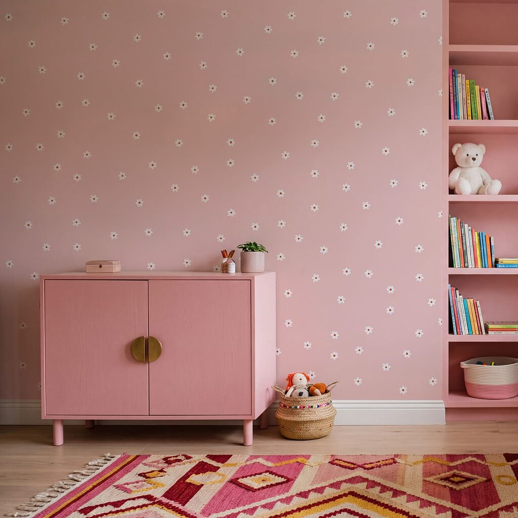 Sfondo rosa con fiori bianchi