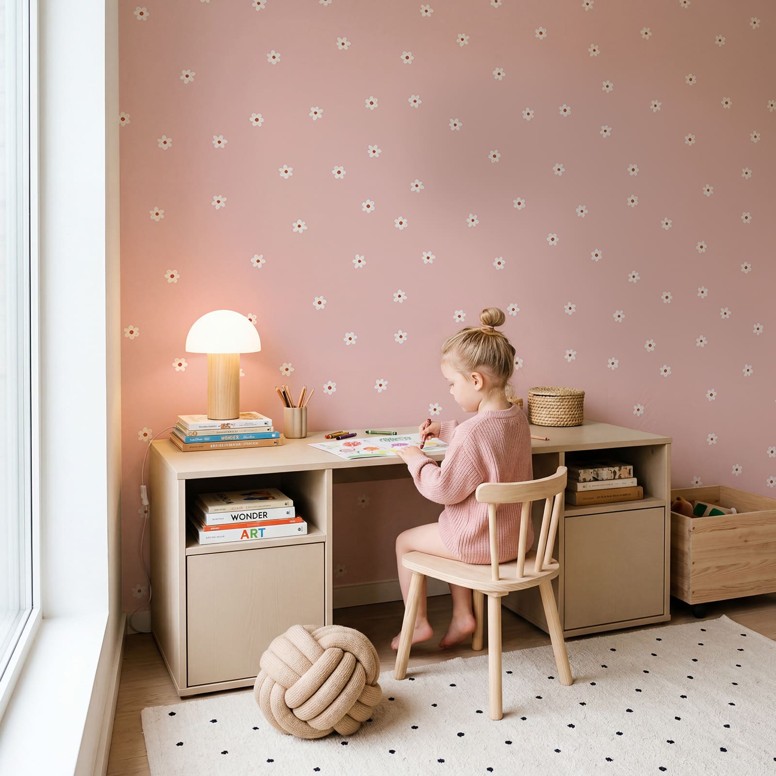 Sfondo rosa con fiori bianchi