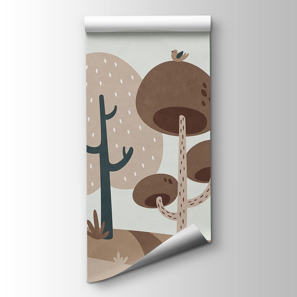 Cartoon of trees and a bird