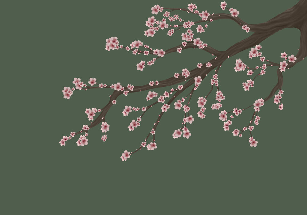 Tree branch with pink flowers
