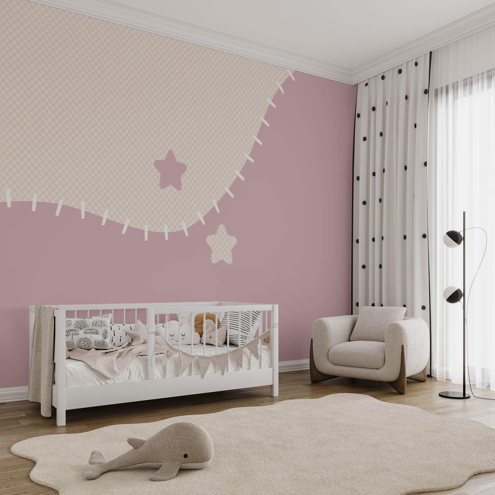 Tessuto rosa e bianco con stelle Tessuto rosa e bianco con stelle