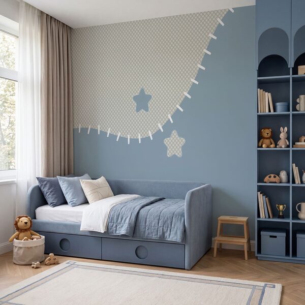 Tessuto blu e bianco con stelle Carta da parati Tessuto blu e bianco con stelle
