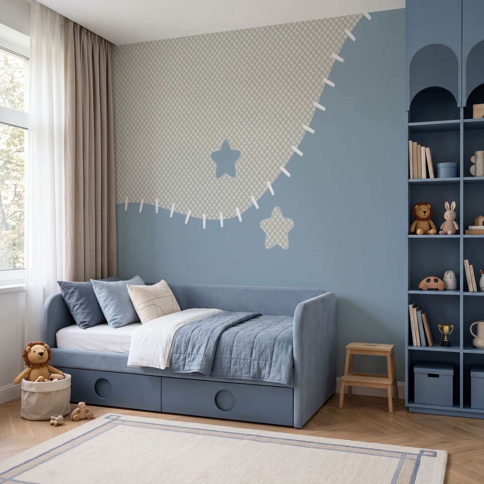 Tessuto blu e bianco con stelle Tessuto blu e bianco con stelle