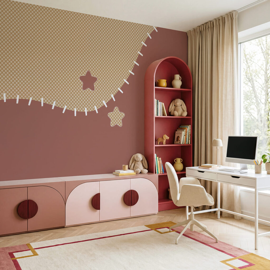Tessuto marrone e beige con cuciture bianche