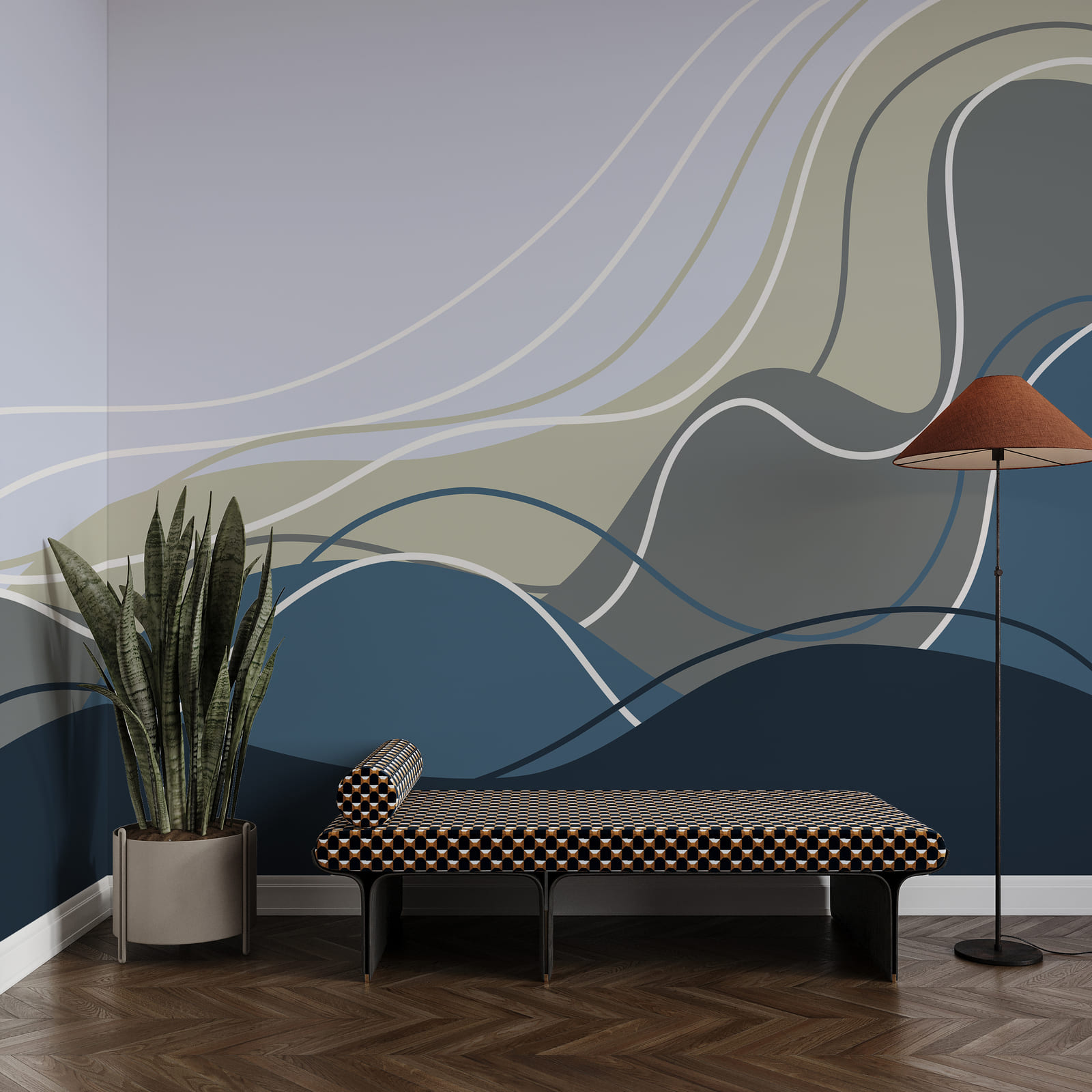 Linee ondulate blu e grigie