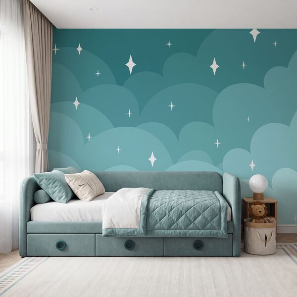 Cielo azzurro con nuvole e stelle Carta da parati Cielo azzurro con nuvole e stelle