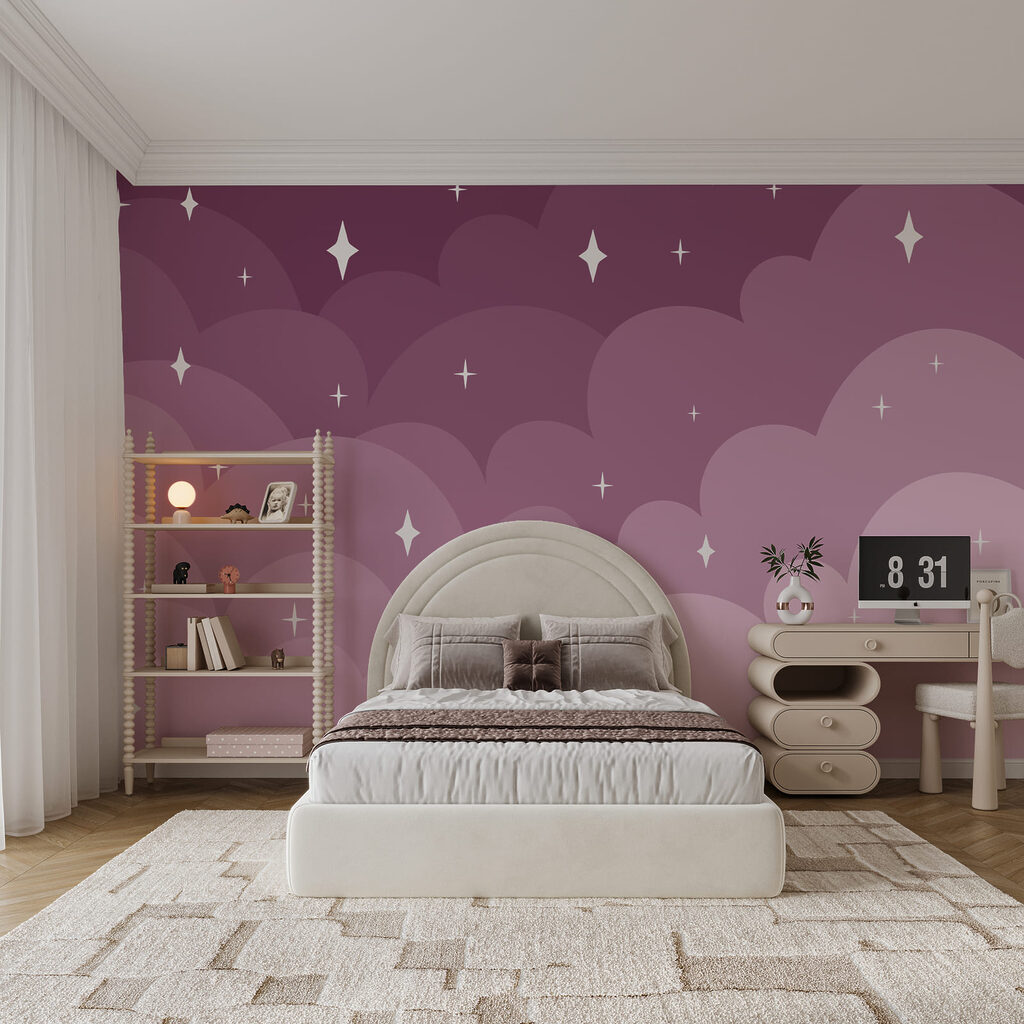 Nuvole e stelle viola e rosa Nuvole e stelle viola e rosa