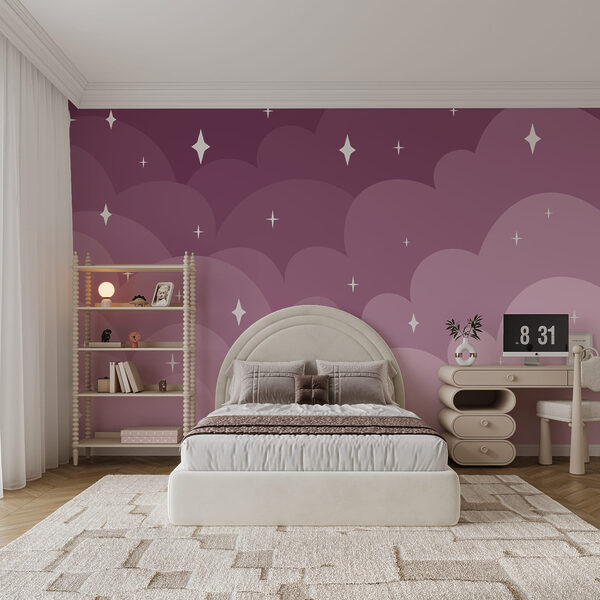 Nuvole e stelle viola e rosa Carta da parati Nuvole e stelle viola e rosa