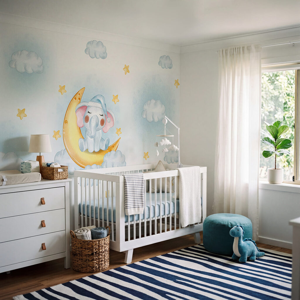 Elefante dei cartoni animati seduto sulla luna Elefante dei cartoni animati seduto sulla luna