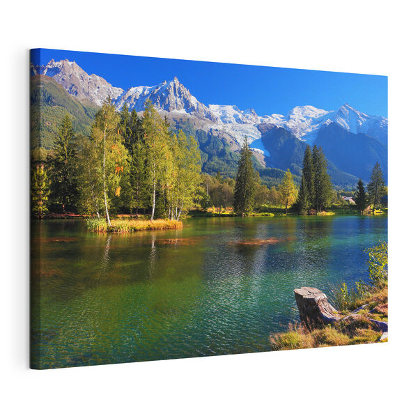 Quadri Un lago circondato da alberi e montagne