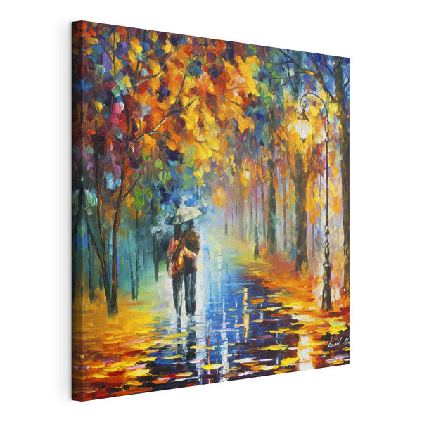 Quadri A painting of a couple walking in a park with trees and a lamp post (COD: s15186)