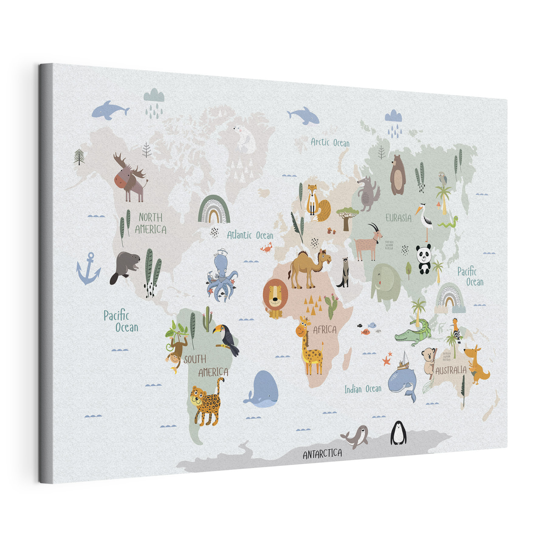 A map of the world with animals A map of the world with animals