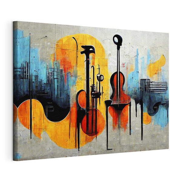 Un dipinto raffigurante chitarre e strumenti musicali Quadri Un dipinto raffigurante chitarre e strumenti musicali
