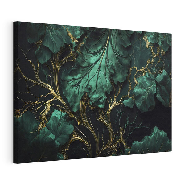 Eleganti foglie color verde acqua con venature metallizzate Quadri Eleganti foglie color verde acqua con venature metallizzate