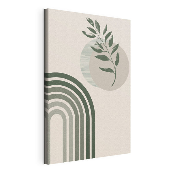 Quadri Un arcobaleno verde e bianco con una foglia e una pianta