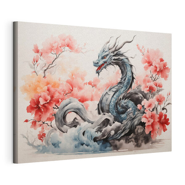 Quadri Un drago con fiori rosa