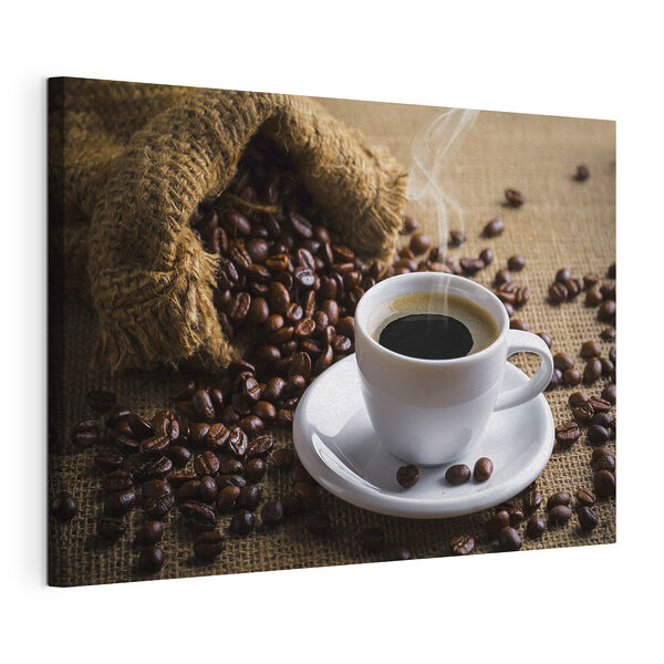 Quadri Una tazza di caffè e un sacchetto di chicchi di caffè
