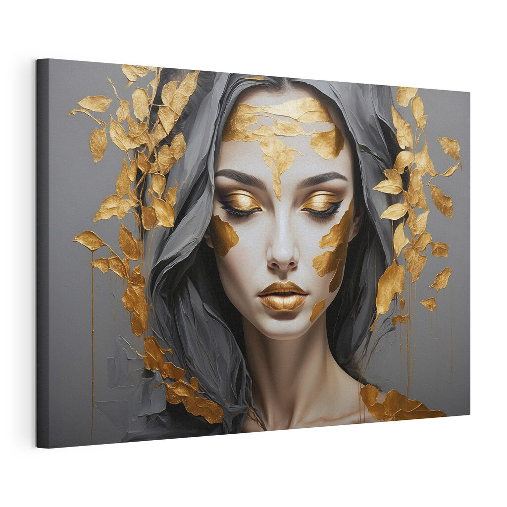 Ethereal beauty adorned in metallic leaves Ethereal beauty adorned in metallic leaves