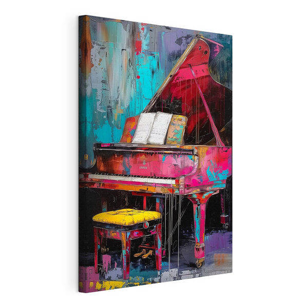 Quadri Un pianoforte rosa con uno sgabello