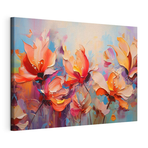 Quadri Un dipinto raffigurante dei fiori su sfondo blu