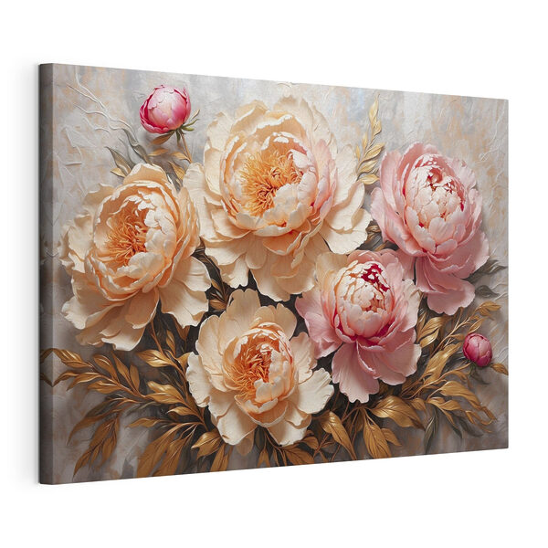 Quadri Peonie in fiore tra una vegetazione rigogliosa