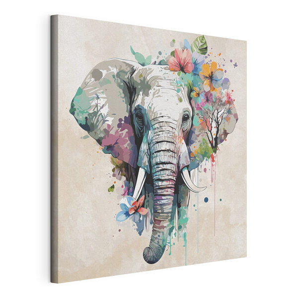 Un elefante con fiori e foglie Quadri Un elefante con fiori e foglie