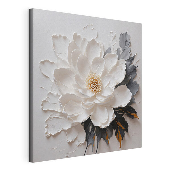 Un fiore bianco con foglie nere e grigie Quadri Un fiore bianco con foglie nere e grigie