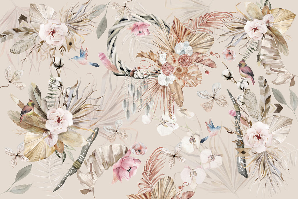 Floral pattern with birds and flowers