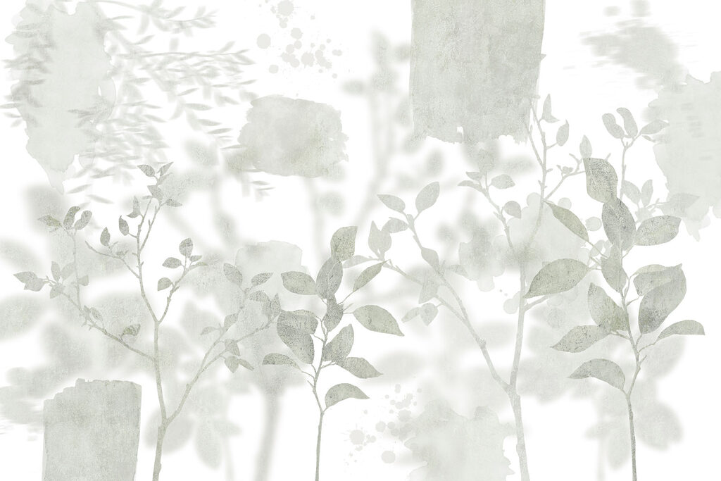 White and gray background with leaves and brush strokes White and gray background with leaves and brush strokes