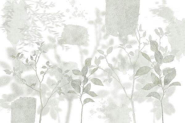 White and gray background with leaves and brush strokes White and gray background with leaves and brush strokes